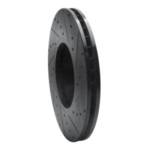 BMW X5 Brake Rotor (1) - Front Left - R1 Concepts - Drilled & Slotted - Black - `07-`18